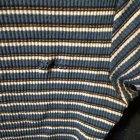 Dickies White and Blue Striped Ribbed Crop T-Shirt - Picture 2 of 4